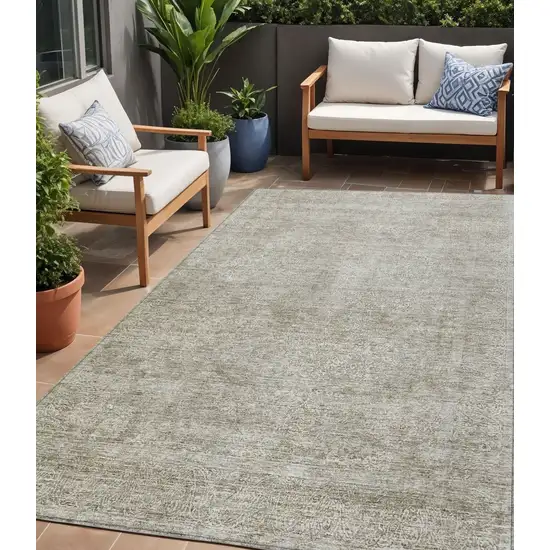 Linen And Gray Floral Washable Indoor Outdoor Area Rug Photo 1