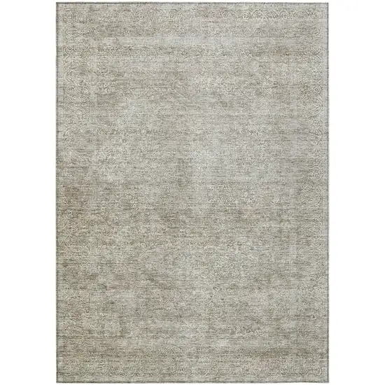 Linen And Gray Floral Washable Indoor Outdoor Area Rug Photo 2