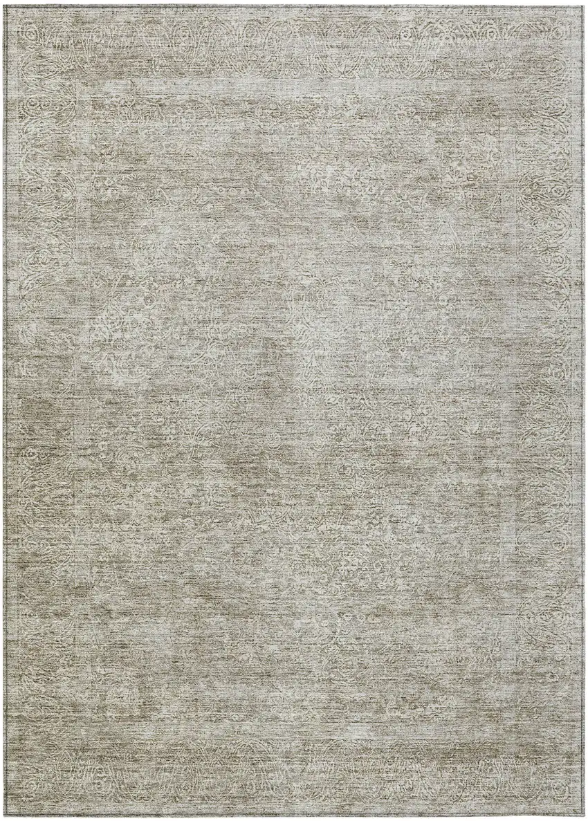 Linen And Gray Floral Washable Indoor Outdoor Area Rug Photo 2