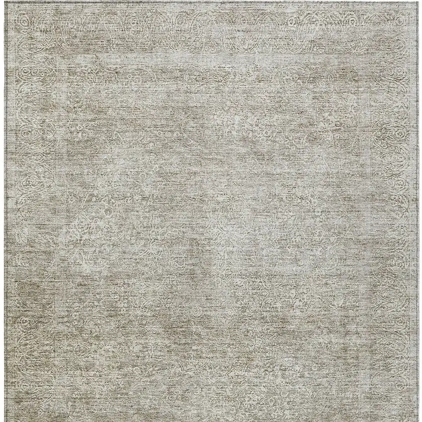 Linen And Gray Floral Washable Indoor Outdoor Area Rug Photo 6