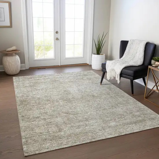 Linen And Gray Floral Washable Indoor Outdoor Area Rug Photo 9