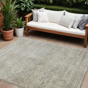 Photo of Linen And Gray Floral Washable Indoor Outdoor Area Rug