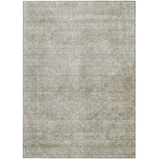 Linen And Gray Floral Washable Indoor Outdoor Area Rug Photo 7