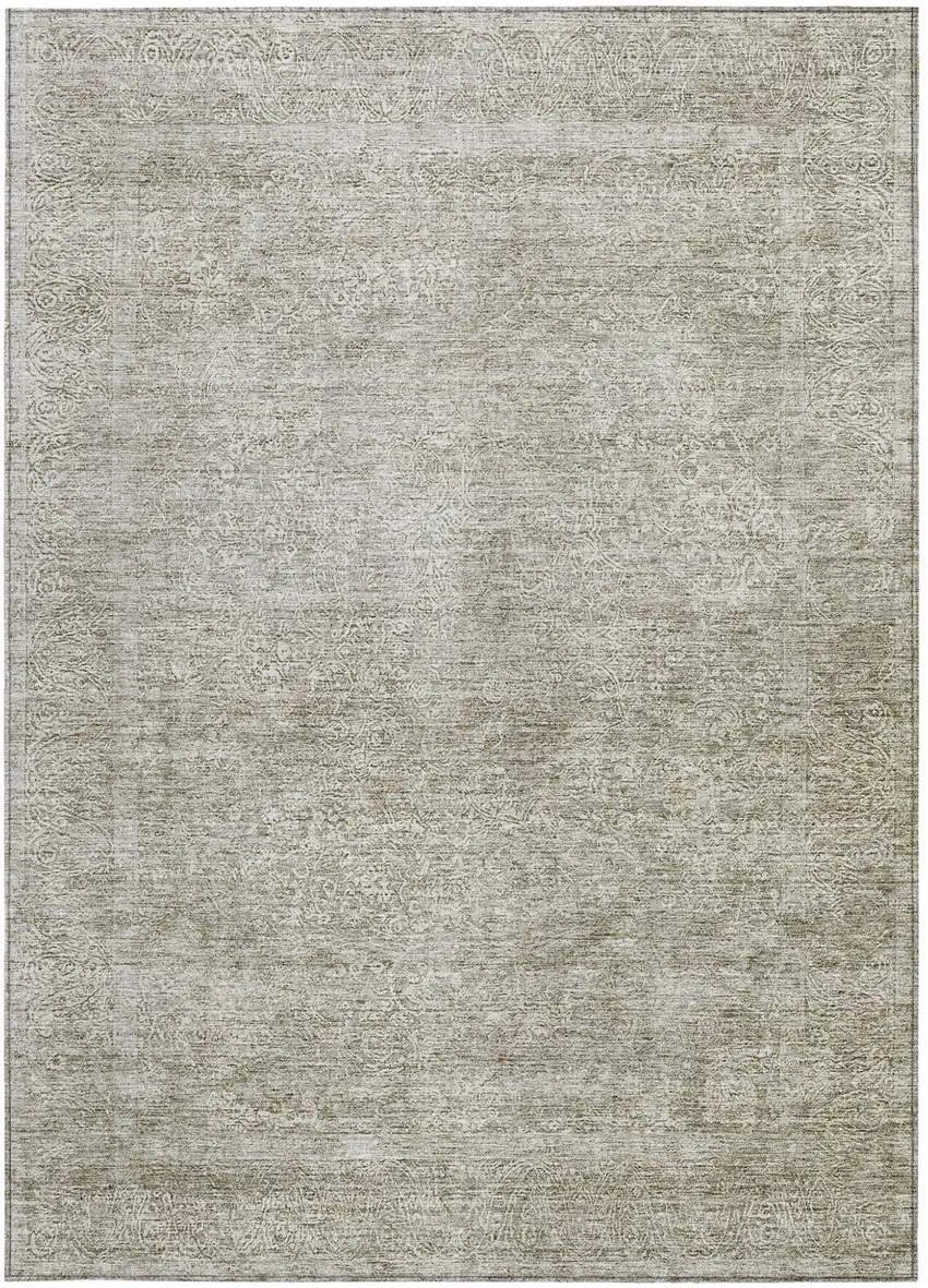 Linen And Gray Floral Washable Indoor Outdoor Area Rug Photo 7