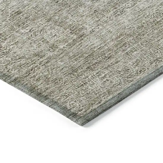 Linen And Gray Floral Washable Indoor Outdoor Area Rug Photo 5