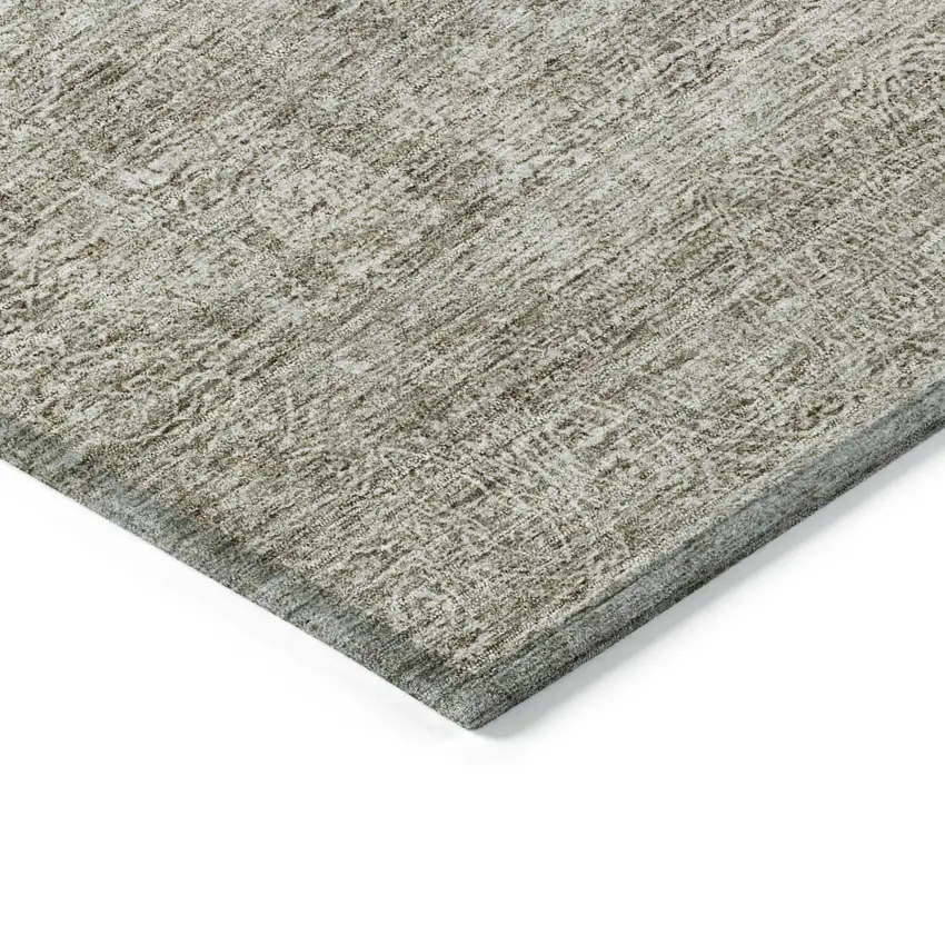 Linen And Gray Floral Washable Indoor Outdoor Area Rug Photo 5