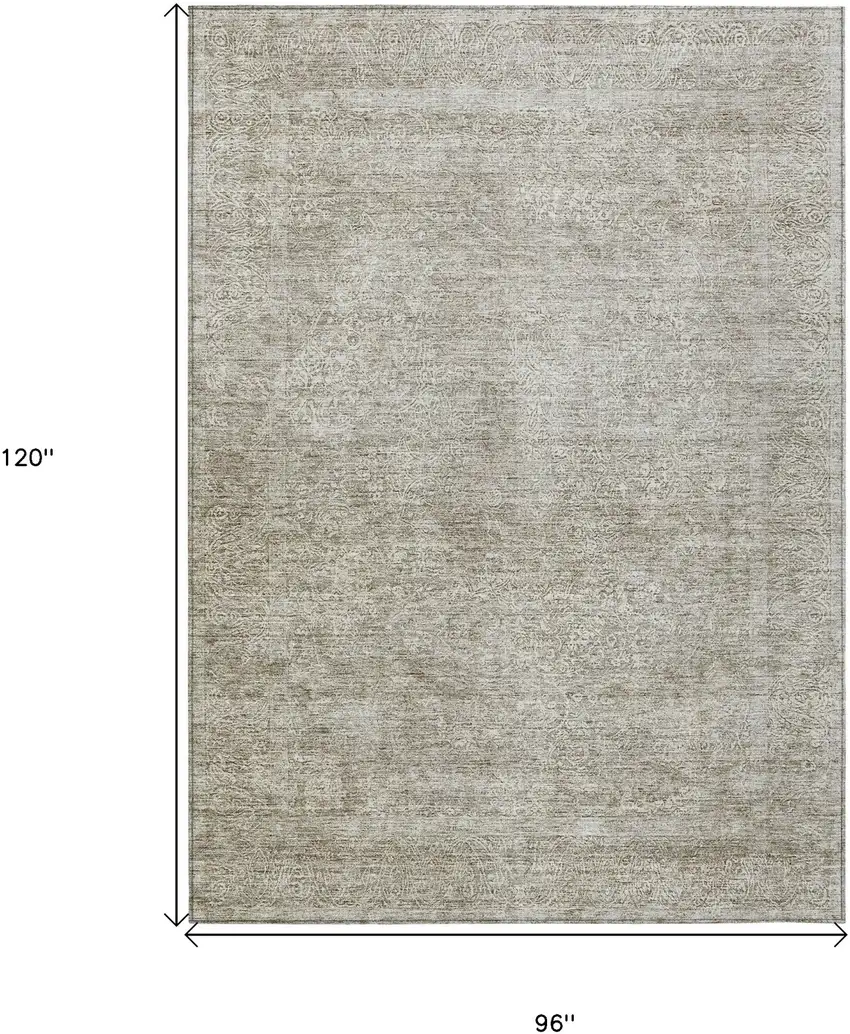 Linen And Gray Floral Washable Indoor Outdoor Area Rug Photo 3