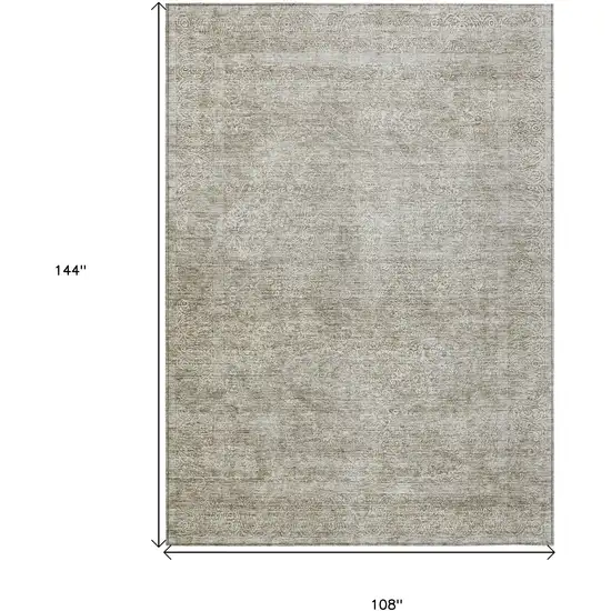 Linen And Gray Floral Washable Indoor Outdoor Area Rug Photo 3