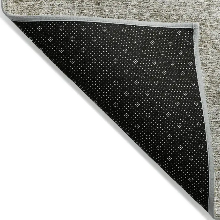 Linen And Gray Floral Washable Indoor Outdoor Area Rug Photo 4