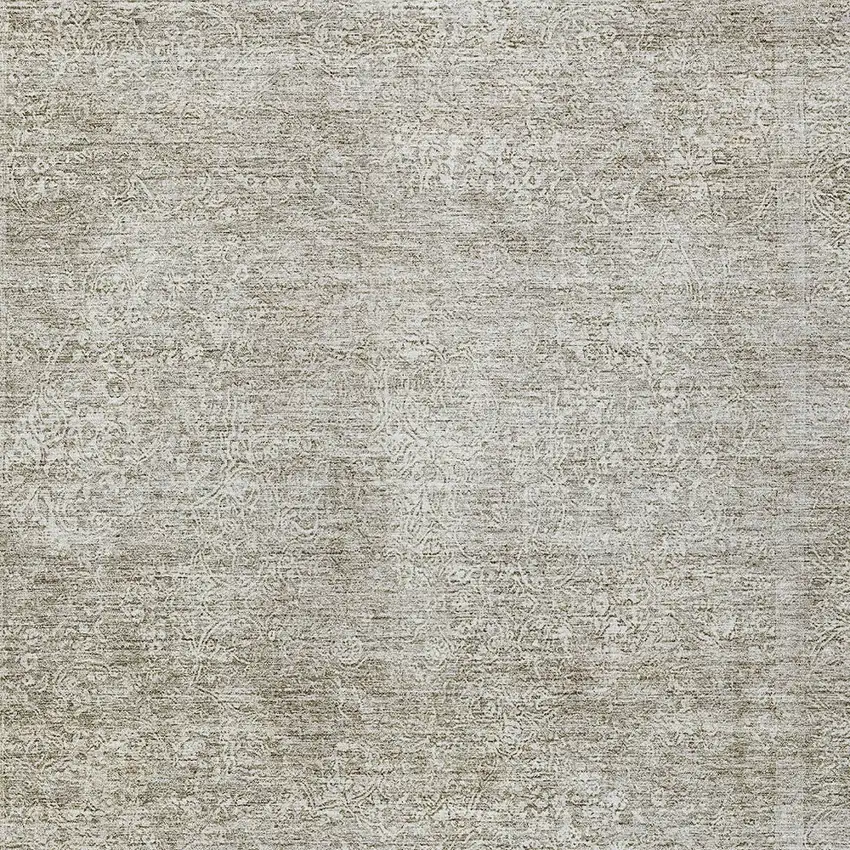 Linen And Gray Floral Washable Indoor Outdoor Area Rug Photo 6