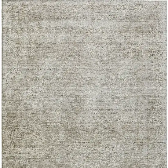 Linen And Gray Floral Washable Indoor Outdoor Area Rug Photo 7