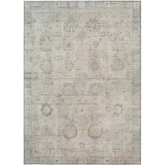 Linen And Gray Tribal Washable Indoor Outdoor Area Rug Photo 4