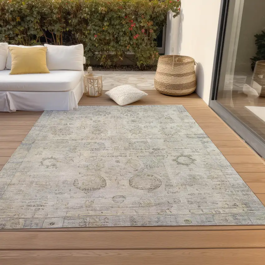 Linen And Gray Tribal Washable Indoor Outdoor Area Rug Photo 8