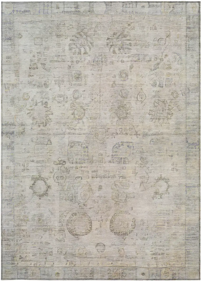 Linen And Gray Tribal Washable Indoor Outdoor Area Rug Photo 3