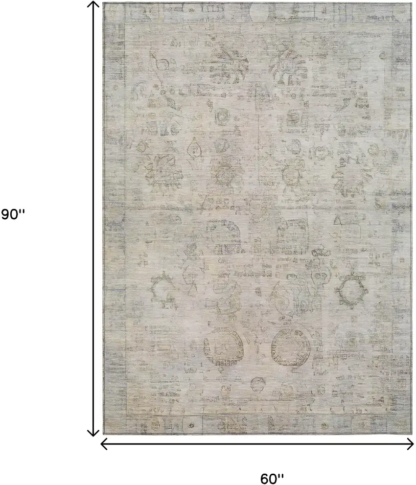 Linen And Gray Tribal Washable Indoor Outdoor Area Rug Photo 9