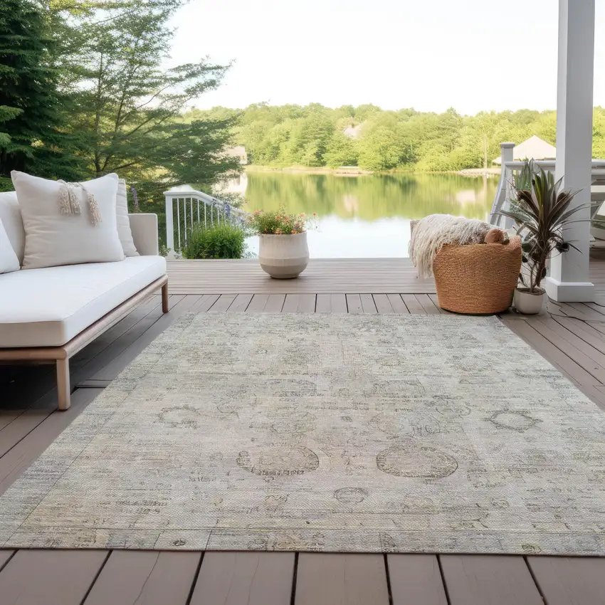 Linen And Gray Tribal Washable Indoor Outdoor Area Rug Photo 5