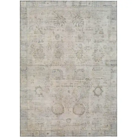Linen And Gray Tribal Washable Indoor Outdoor Area Rug Photo 1