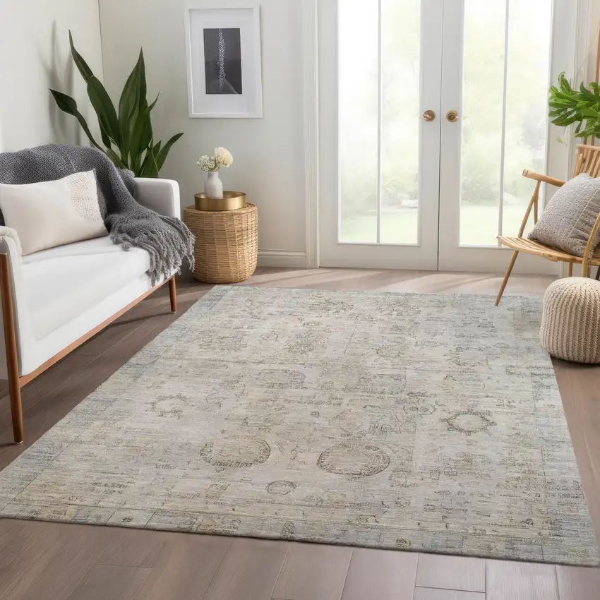 Linen And Gray Tribal Washable Indoor Outdoor Area Rug Photo 7