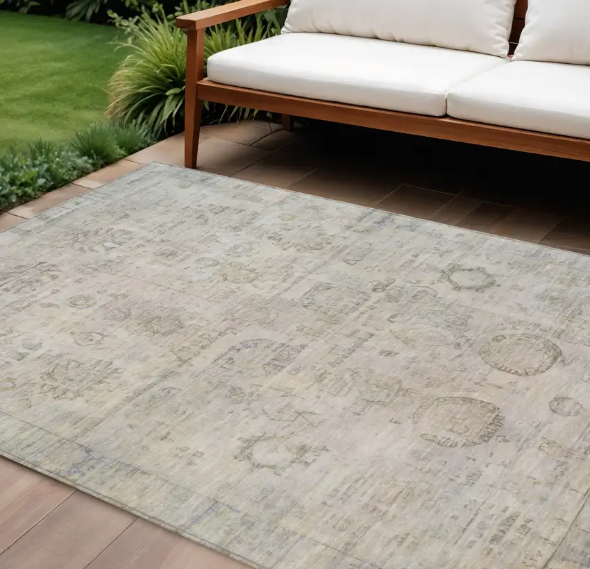 Linen And Gray Tribal Washable Indoor Outdoor Area Rug Photo 2