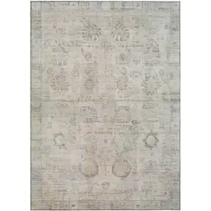 Photo of Linen And Gray Tribal Washable Indoor Outdoor Area Rug