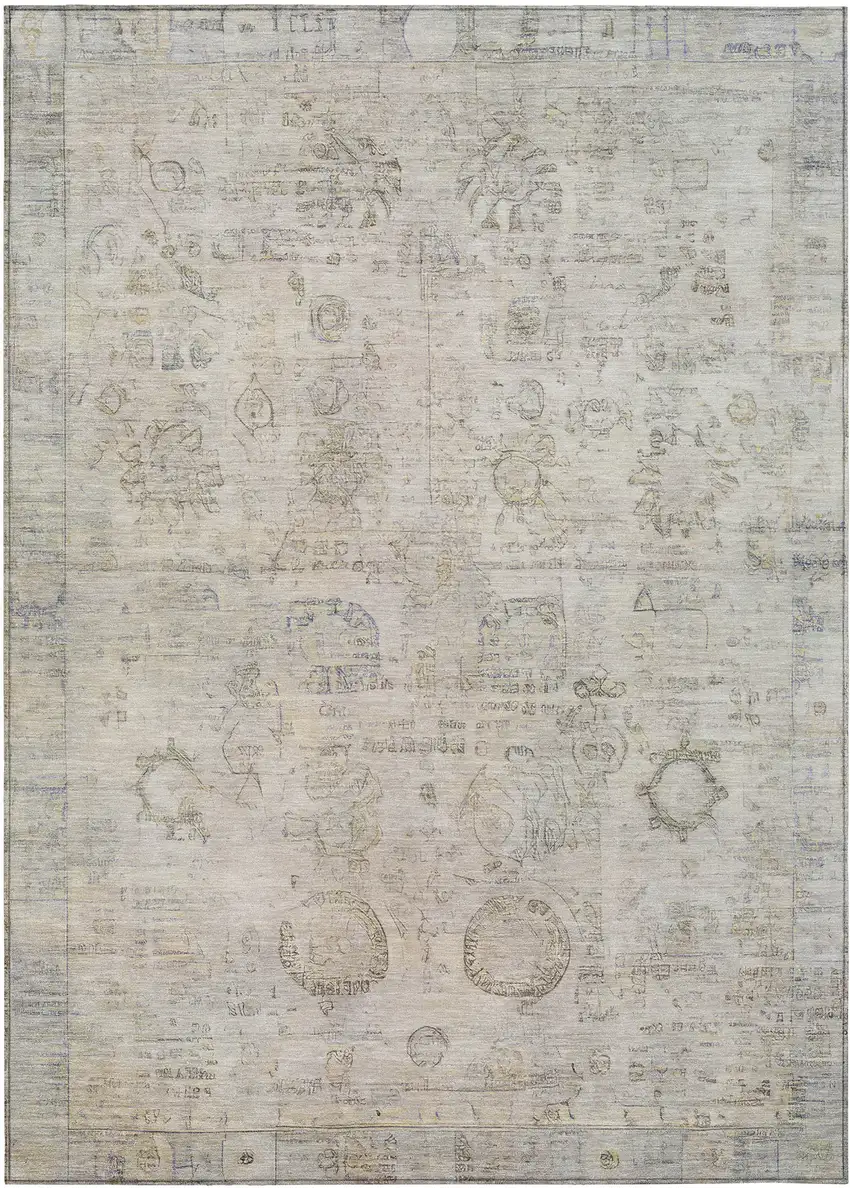 Linen And Gray Tribal Washable Indoor Outdoor Area Rug Photo 1