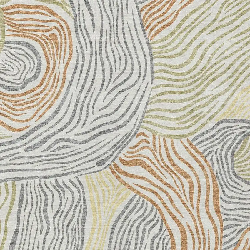 Linen And Green Ikat Washable Indoor Outdoor Area Rug Photo 2