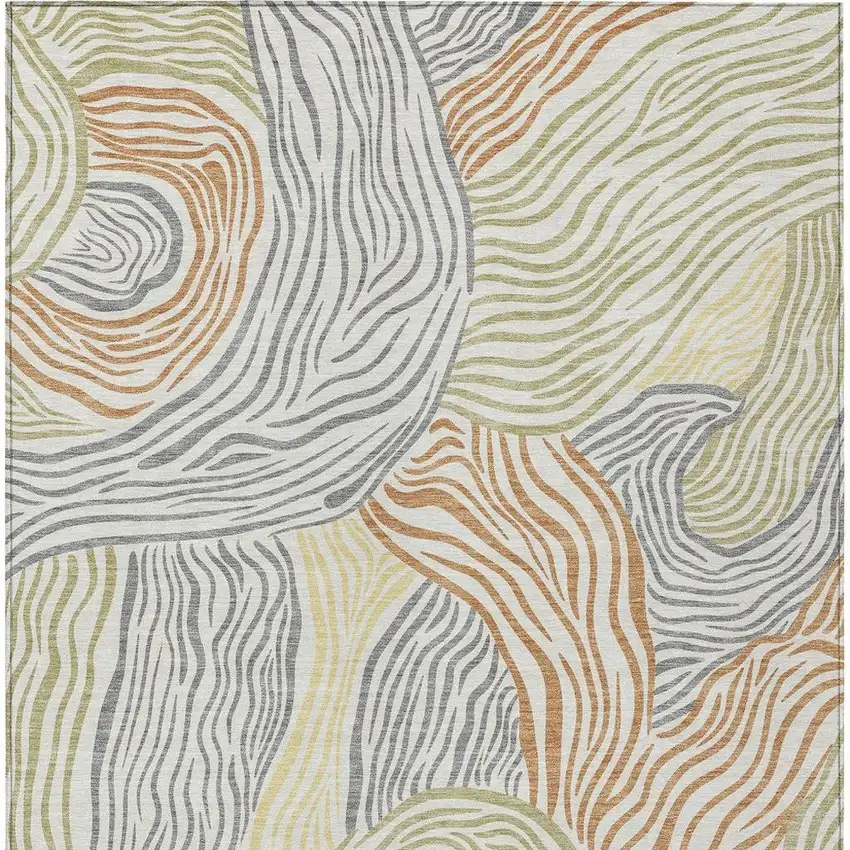 Linen And Green Ikat Washable Indoor Outdoor Area Rug Photo 3