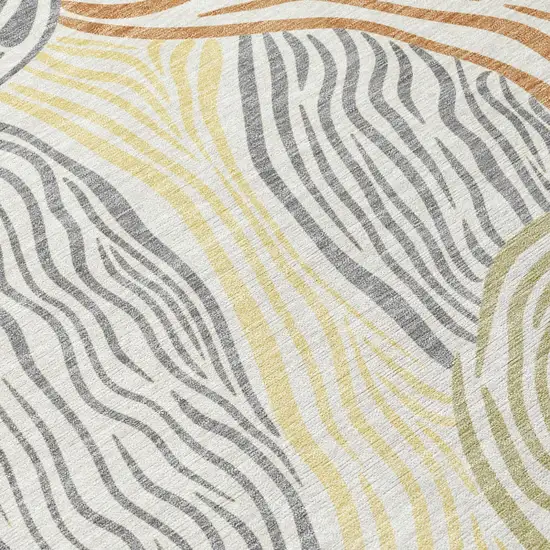 Linen And Green Ikat Washable Indoor Outdoor Area Rug Photo 5
