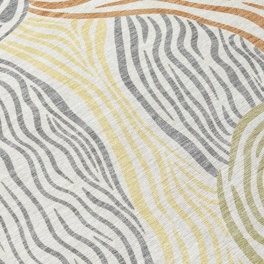 Linen And Green Ikat Washable Indoor Outdoor Area Rug Photo 5