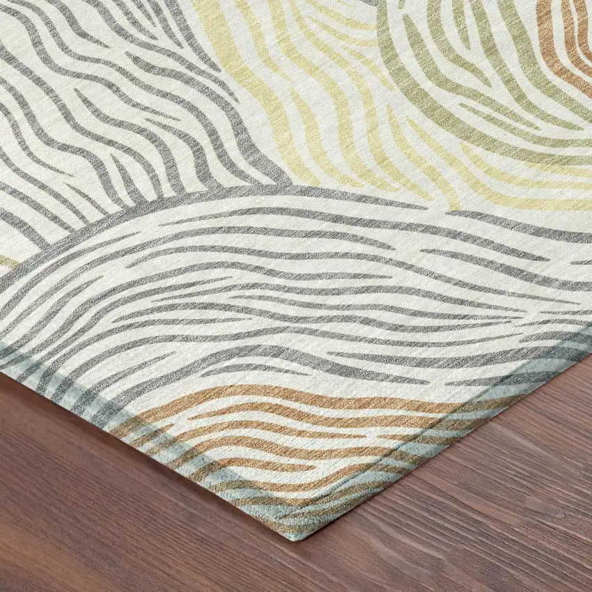 Linen And Green Ikat Washable Indoor Outdoor Area Rug Photo 4