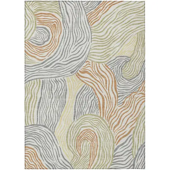 Linen And Green Ikat Washable Indoor Outdoor Area Rug Photo 1