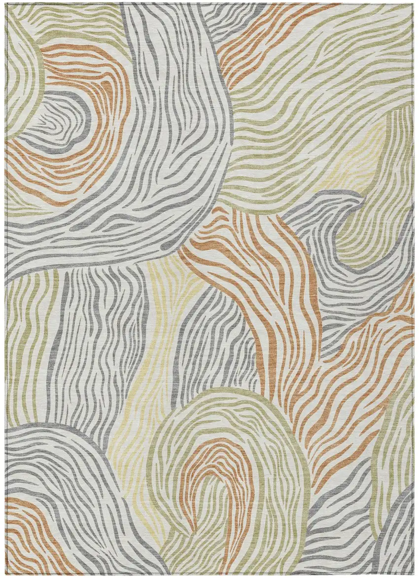 Linen And Green Ikat Washable Indoor Outdoor Area Rug Photo 1