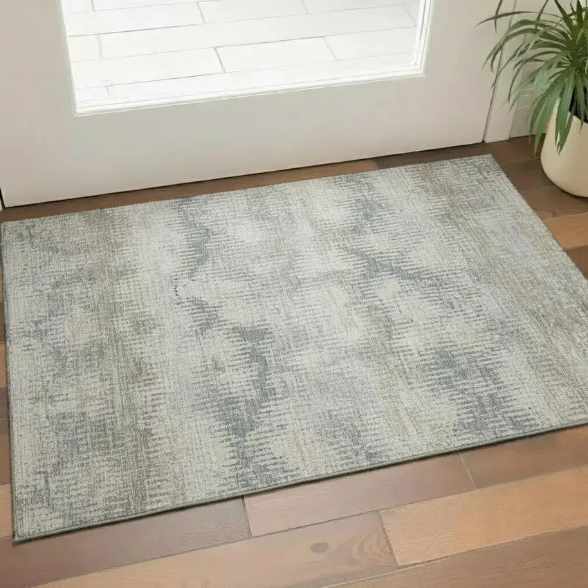 Linen And Ivory Abstract Washable Area Rug With UV Protection Photo 1