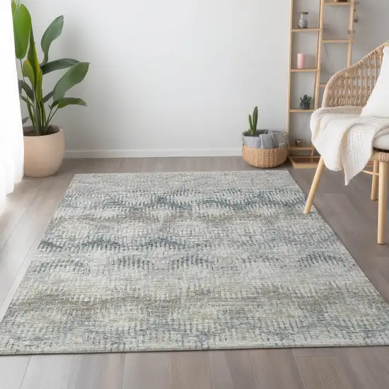 Linen And Ivory Abstract Washable Area Rug With UV Protection Photo 6