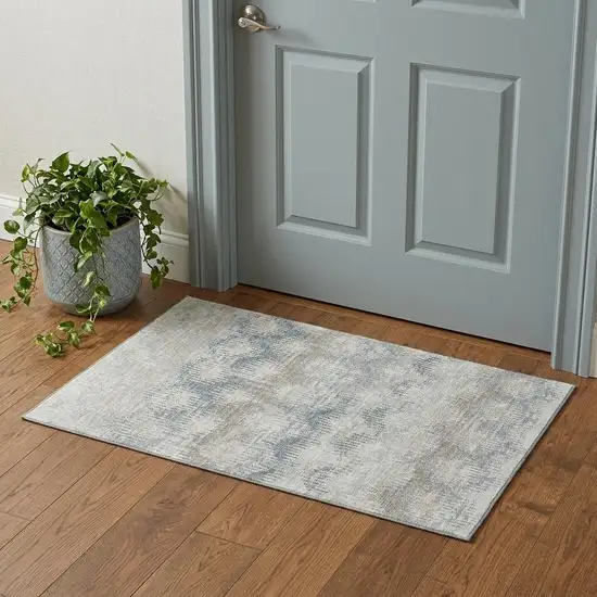 Linen And Ivory Abstract Distressed Washable Area Rug With UV Protection Photo 1