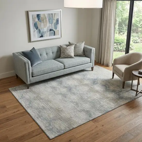 Linen And Ivory Abstract Distressed Washable Area Rug With UV Protection Photo 1