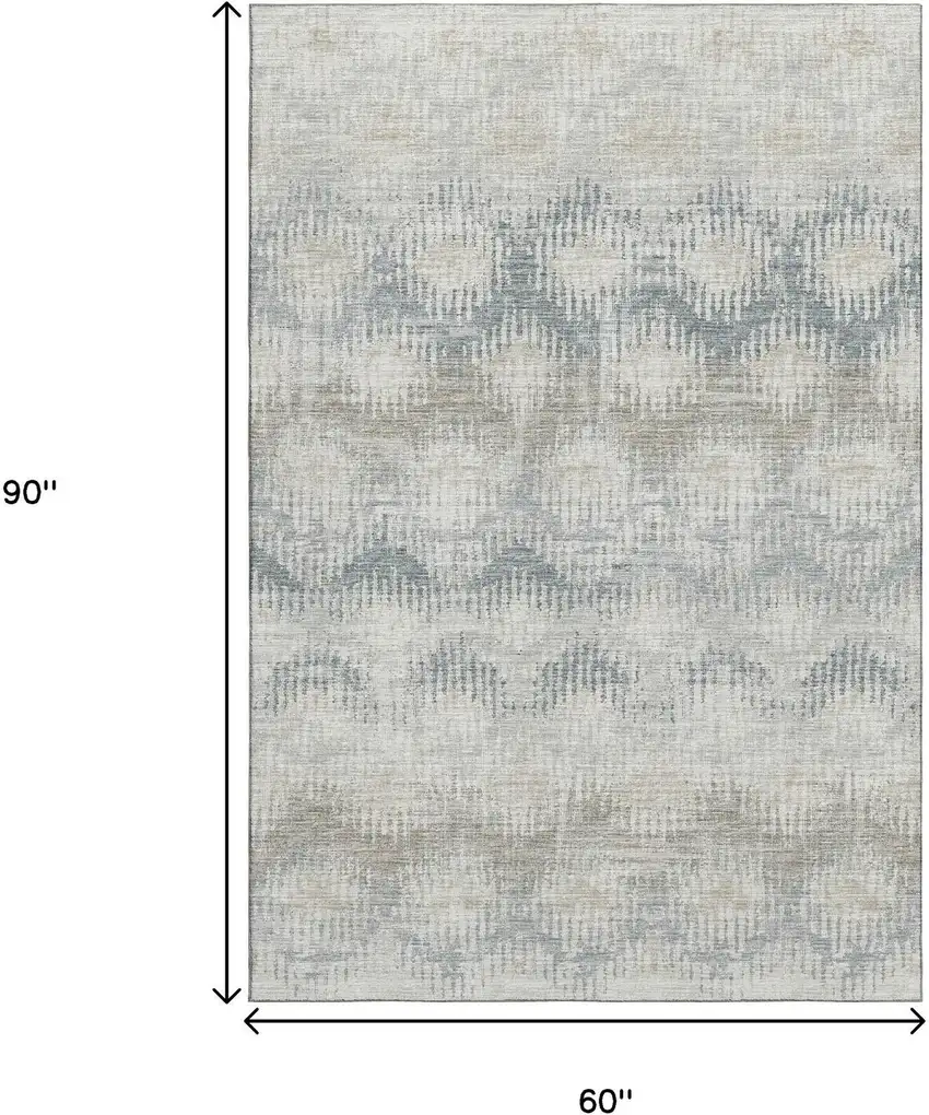 Linen And Ivory Abstract Washable Area Rug With UV Protection Photo 3
