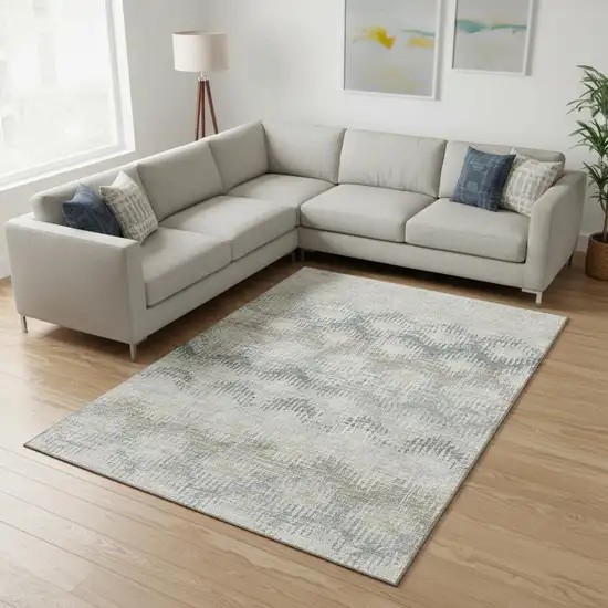 Linen And Ivory Abstract Washable Area Rug With UV Protection Photo 1