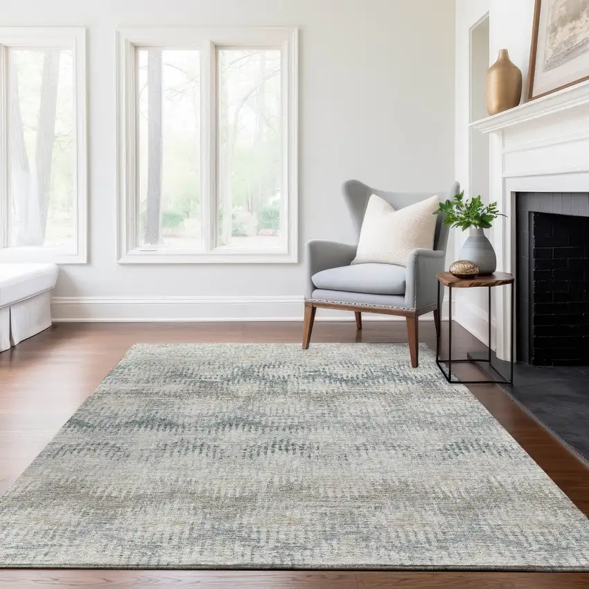 Linen And Ivory Abstract Washable Area Rug With UV Protection Photo 7