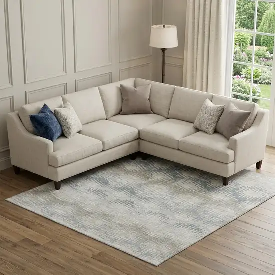 Linen And Ivory Abstract Distressed Washable Area Rug With UV Protection Photo 1