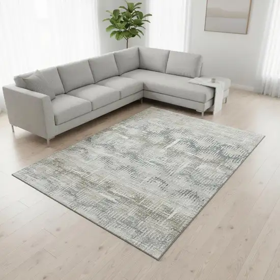 Linen And Ivory Abstract Washable Area Rug With UV Protection Photo 1