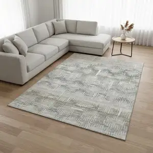 Photo of Linen And Ivory Abstract Washable Area Rug With UV Protection