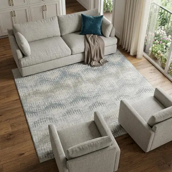 Linen And Ivory Abstract Distressed Washable Area Rug With UV Protection Photo 1