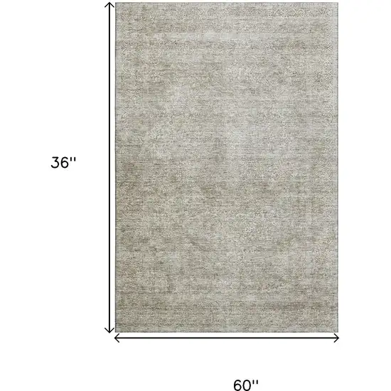 Linen And Ivory Abstract Washable Area Rug With UV Protection Photo 3