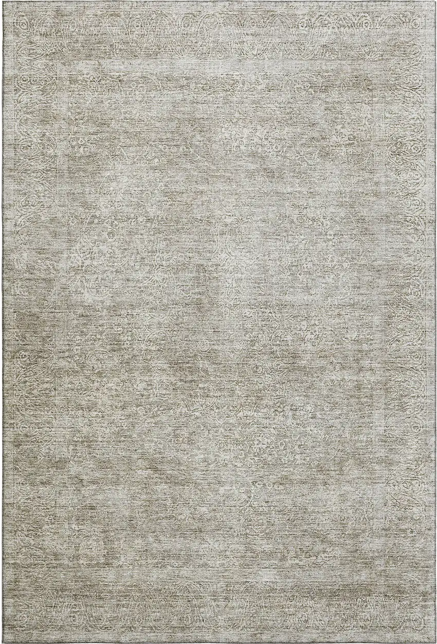 Linen And Ivory Abstract Washable Area Rug With UV Protection Photo 4