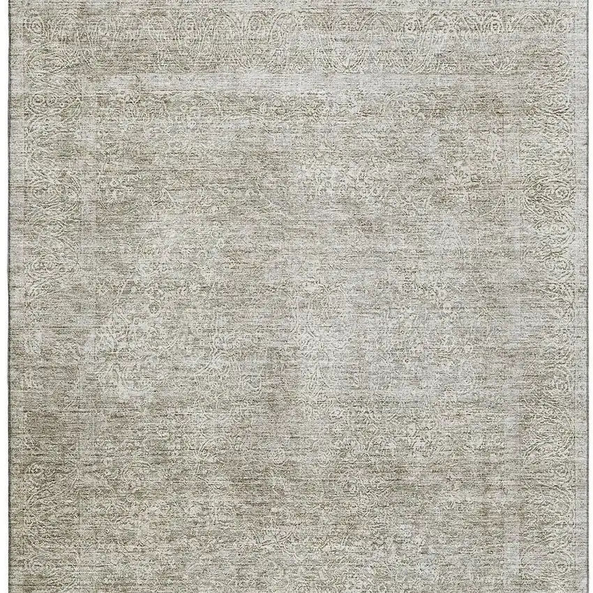Linen And Ivory Abstract Washable Area Rug With UV Protection Photo 5