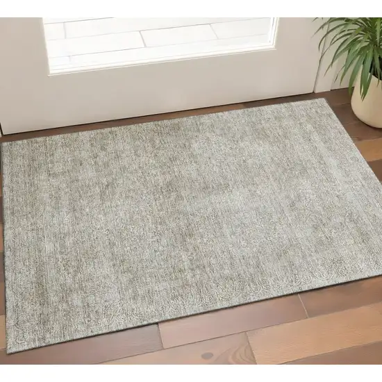 Linen And Ivory Abstract Washable Area Rug With UV Protection Photo 1