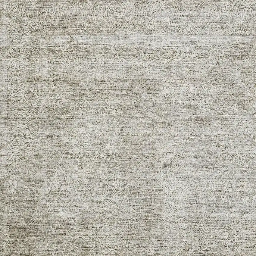 Linen And Ivory Abstract Washable Area Rug With UV Protection Photo 4