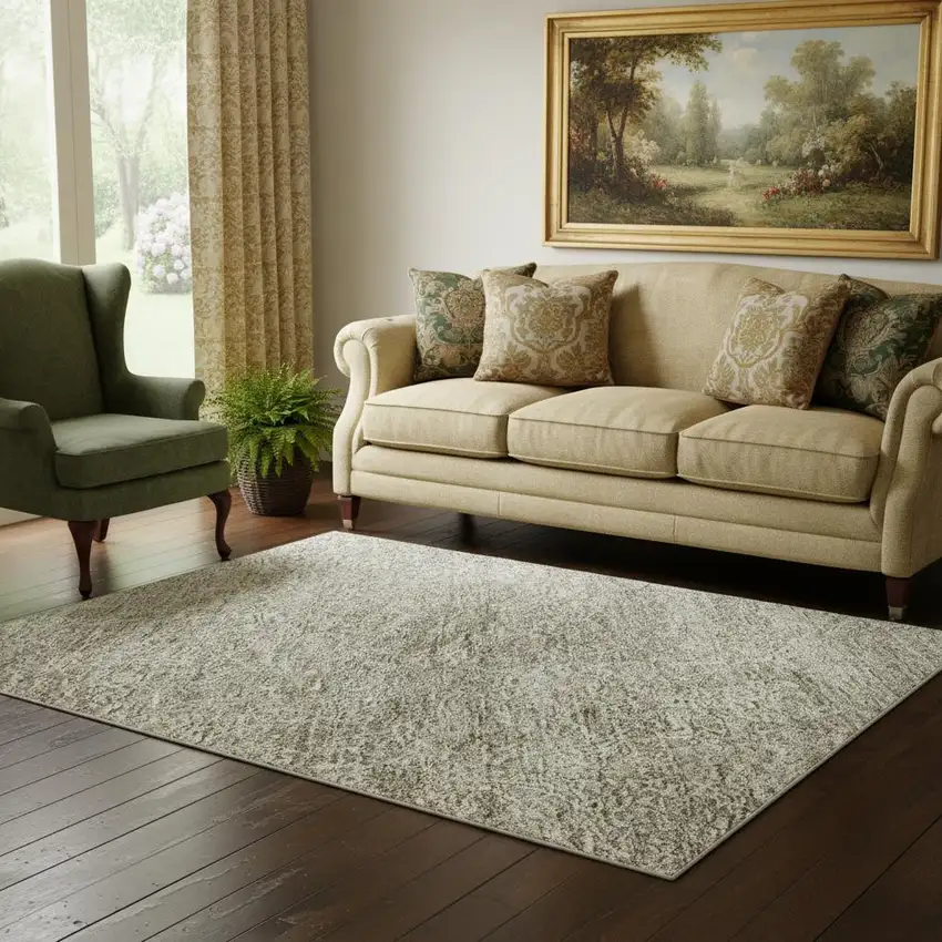 Linen And Ivory Abstract Washable Area Rug With UV Protection Photo 2