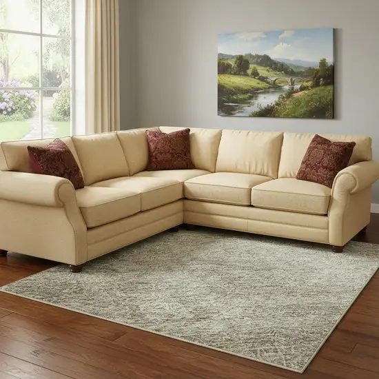 Linen And Ivory Abstract Washable Area Rug With UV Protection Photo 2